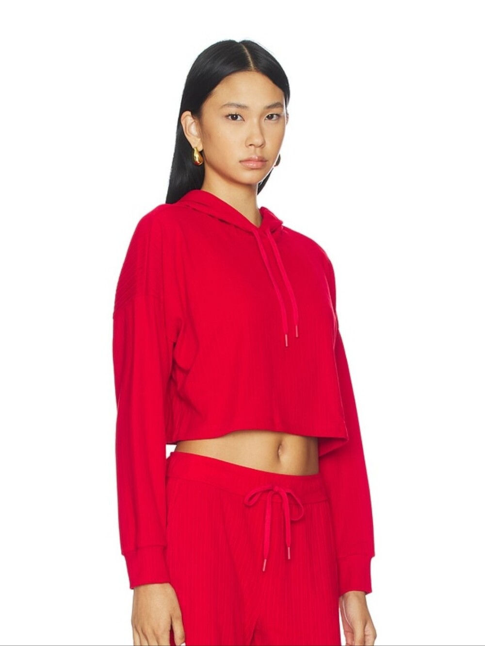 NWT Beyond Yoga Breathe Easy Ribbed Cropped Hoodie in Holly Red - Picture 2 of 9